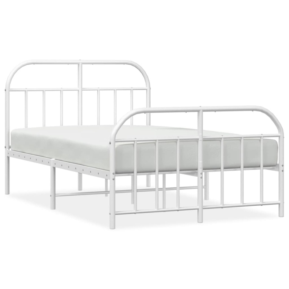 Estructura cama metal con cabecero y estribo blanco 120x190