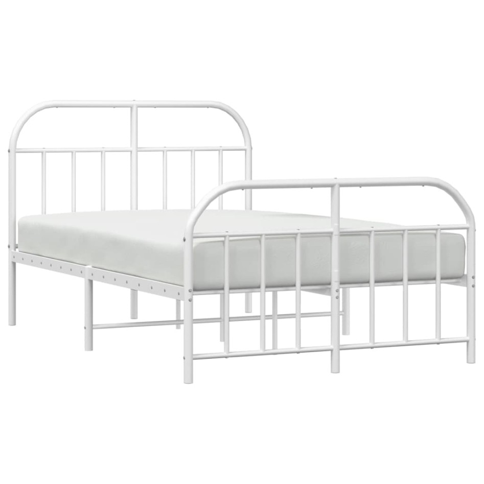 Estructura cama metal con cabecero y estribo blanco 120x190