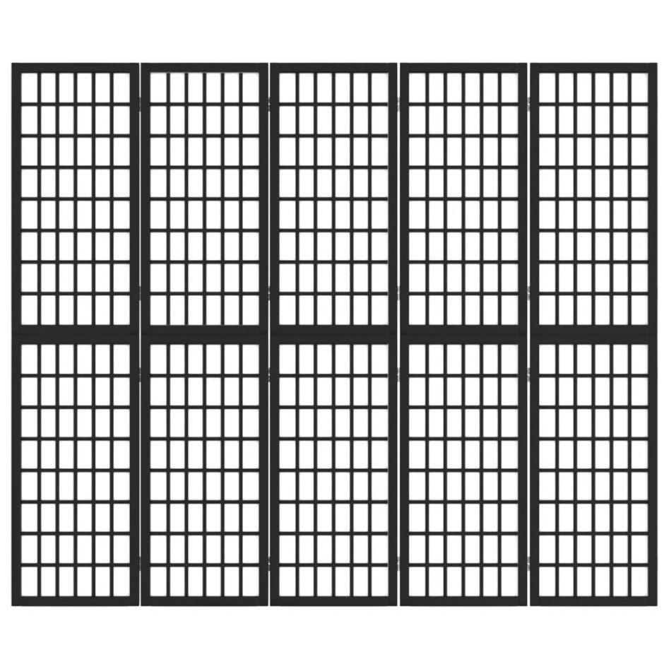 Biombo plegable con 5 paneles estilo japonés negro 200x170