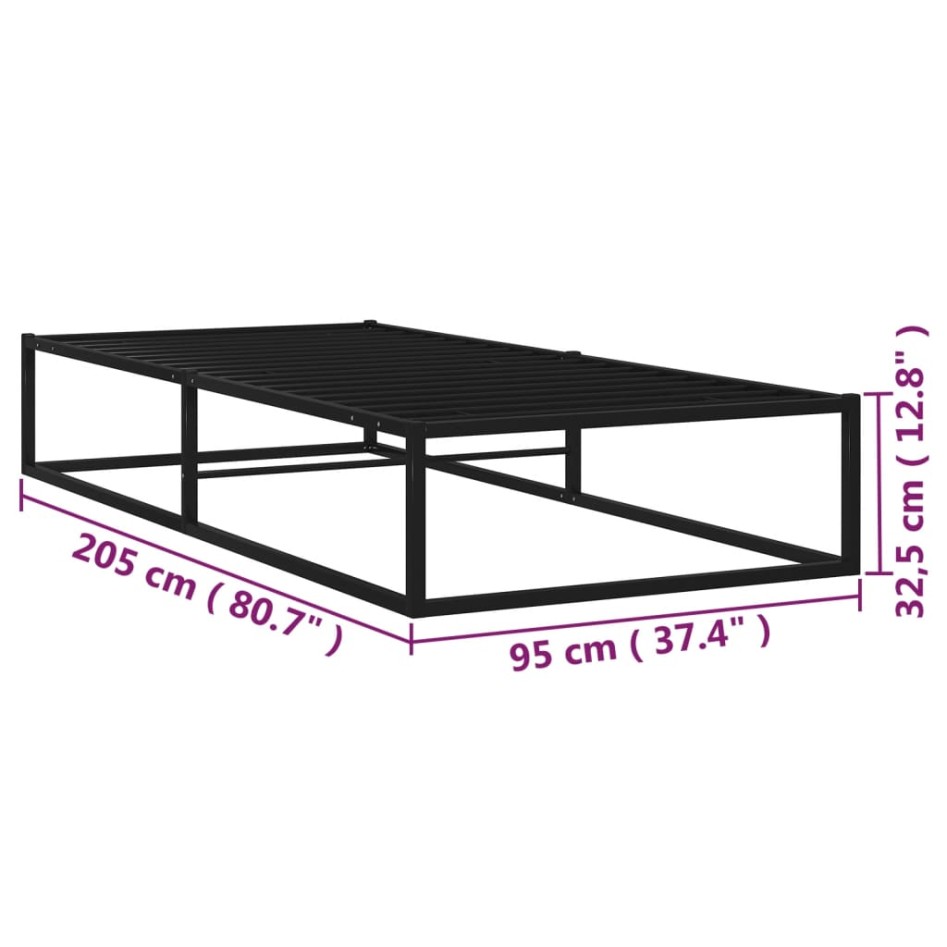 Estructura de cama de metal negra 90x200