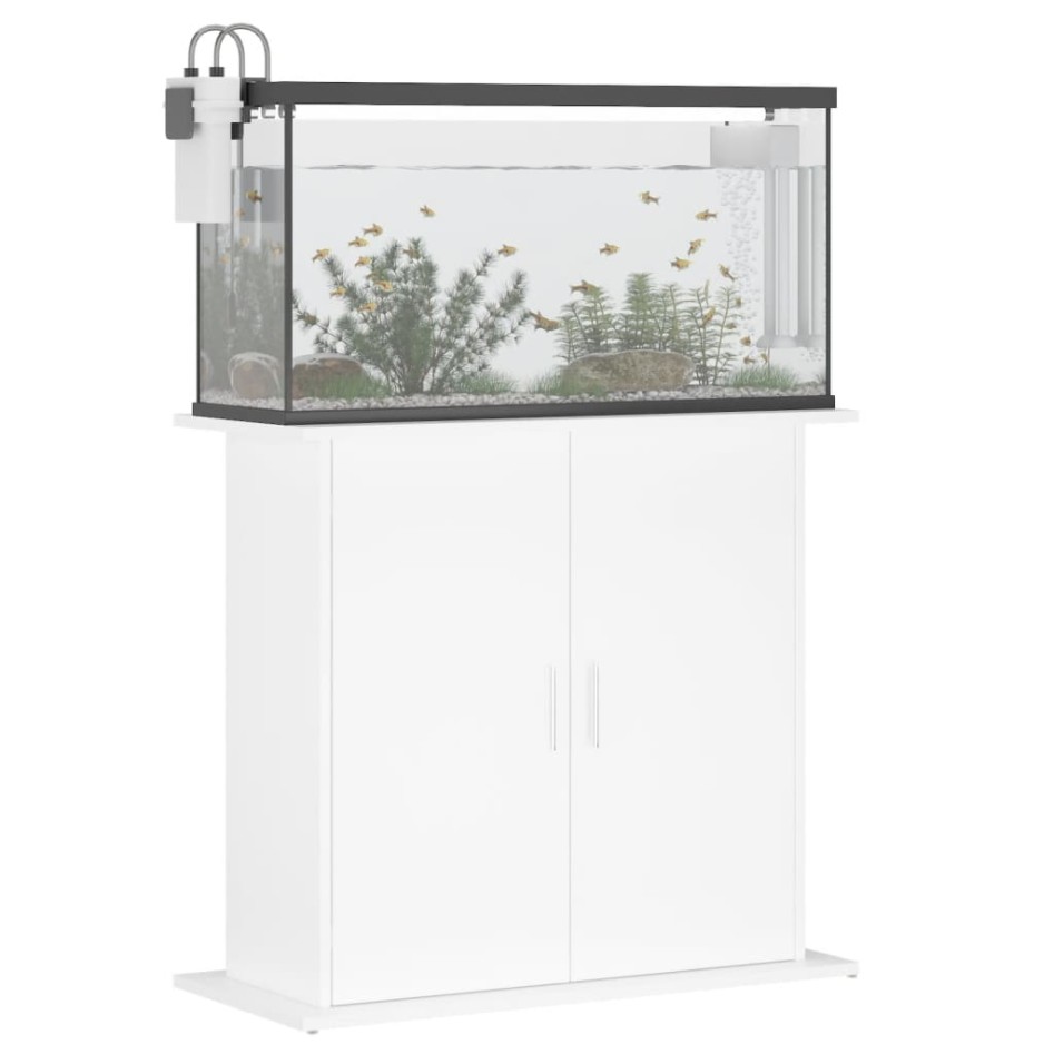 Soporte de acuario madera ingeniería blanco brillo 81x36x73