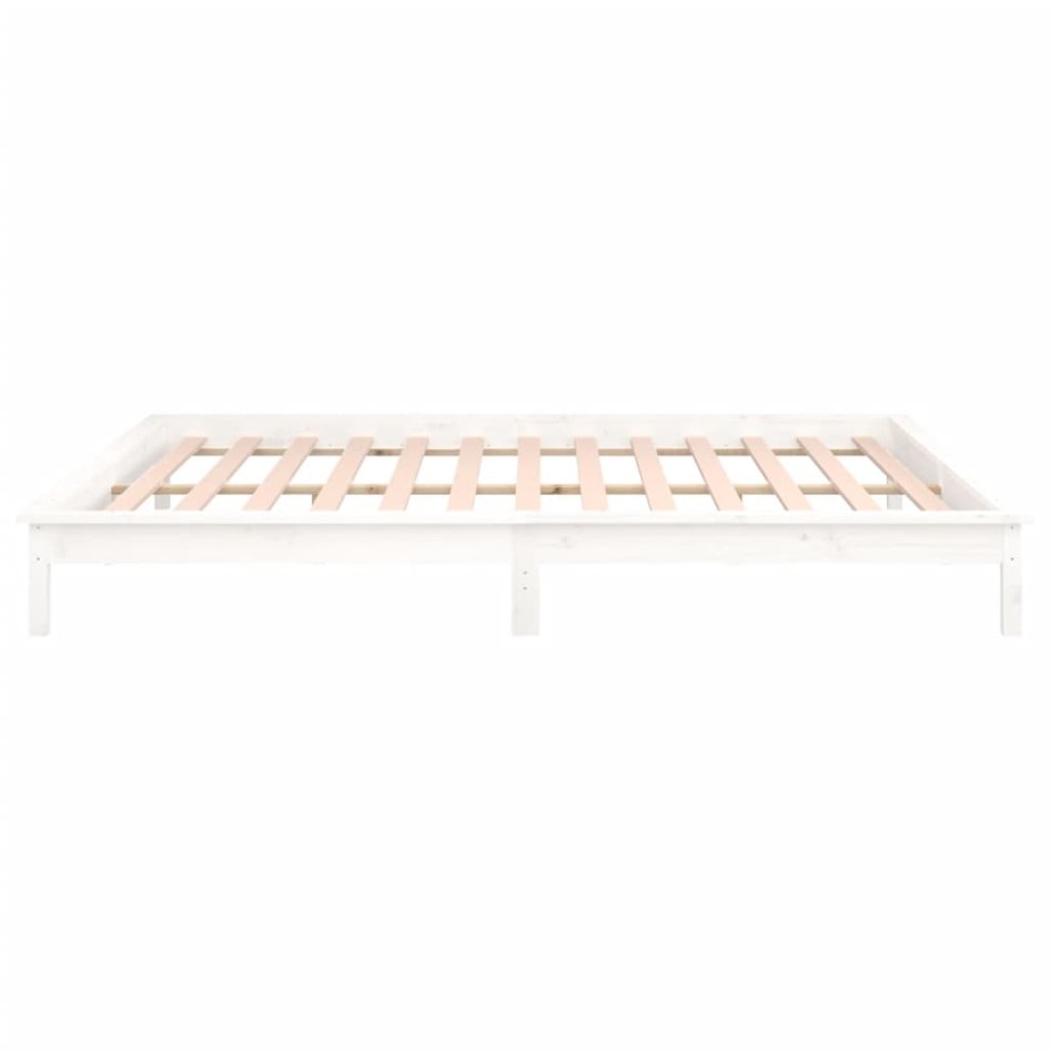 Estructura de cama con LED madera maciza blanca 120x200