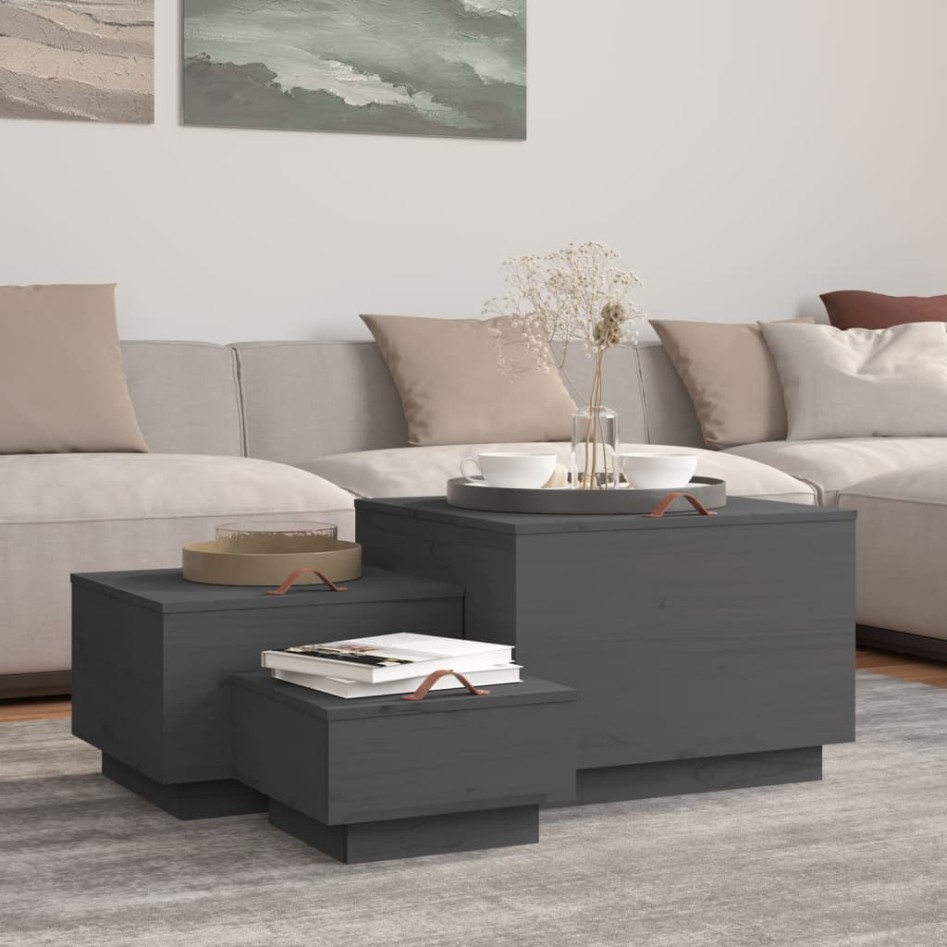 Cajas de almacenaje con tapa 3 pzas madera maciza pino