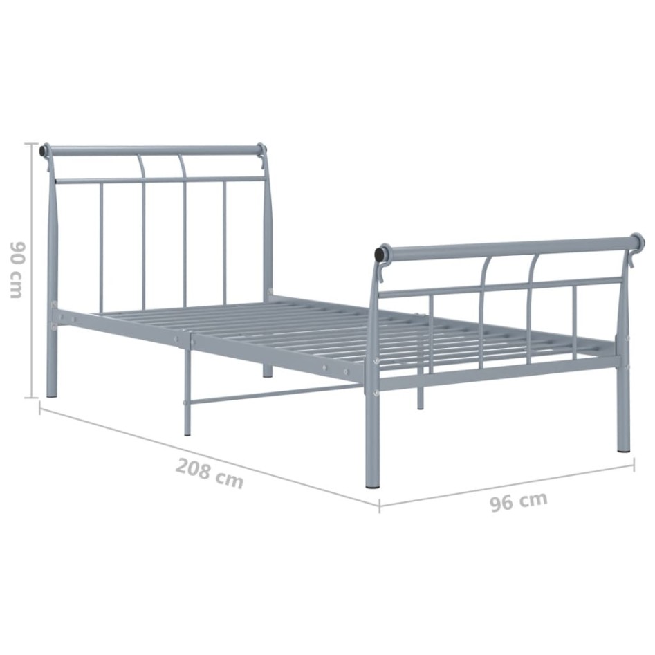 Estructura de cama de metal gris 90x200