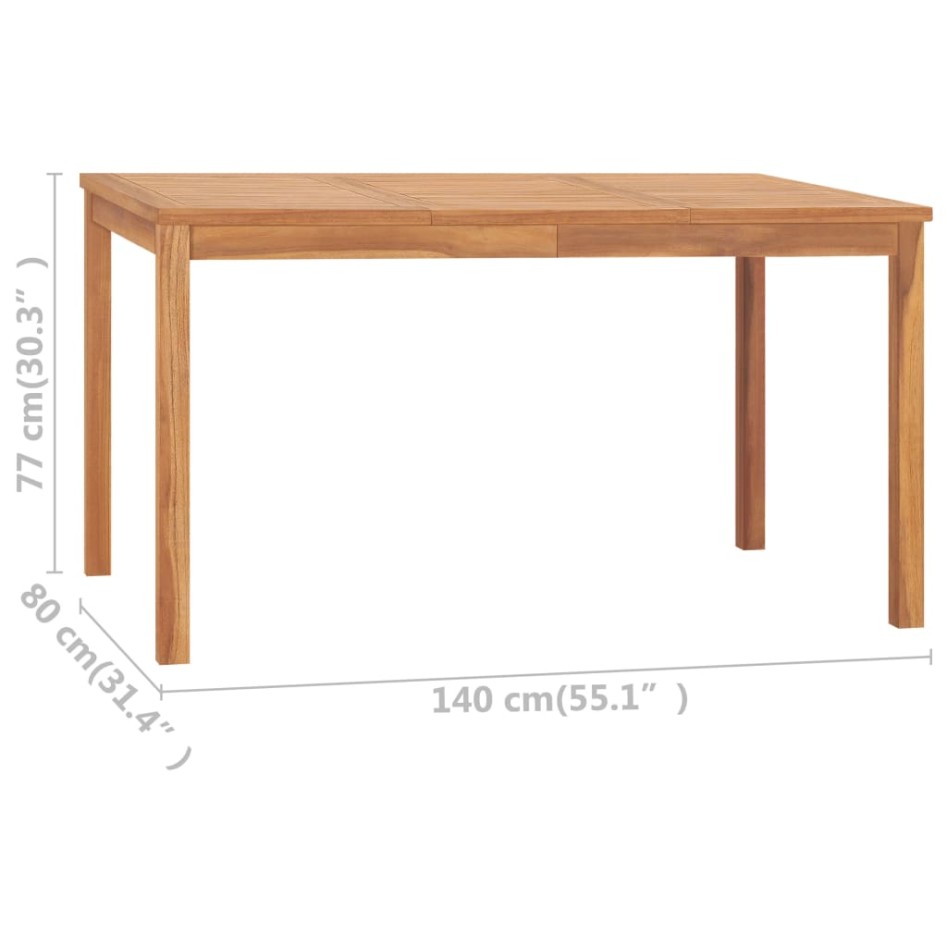 Mesa de comedor de jardín madera maciza de teca 140x80x77