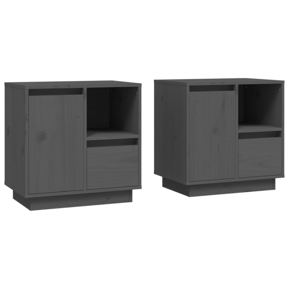 Mesitas de noche 2 uds madera maciza pino gris 50x34x50