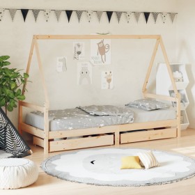 Estructura de cama para niños con cajones madera pino 80x200