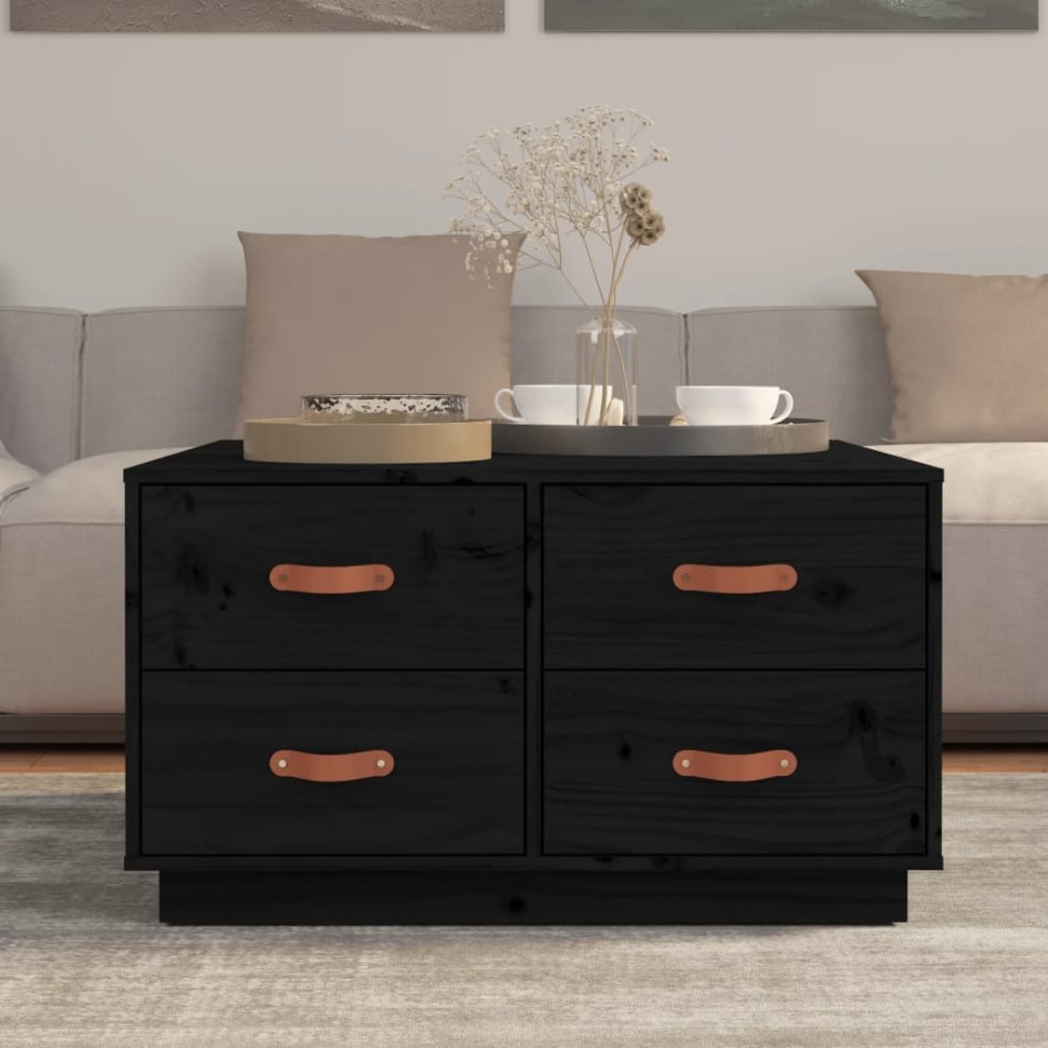 Mesa de centro de madera maciza de pino negro 80x80x45