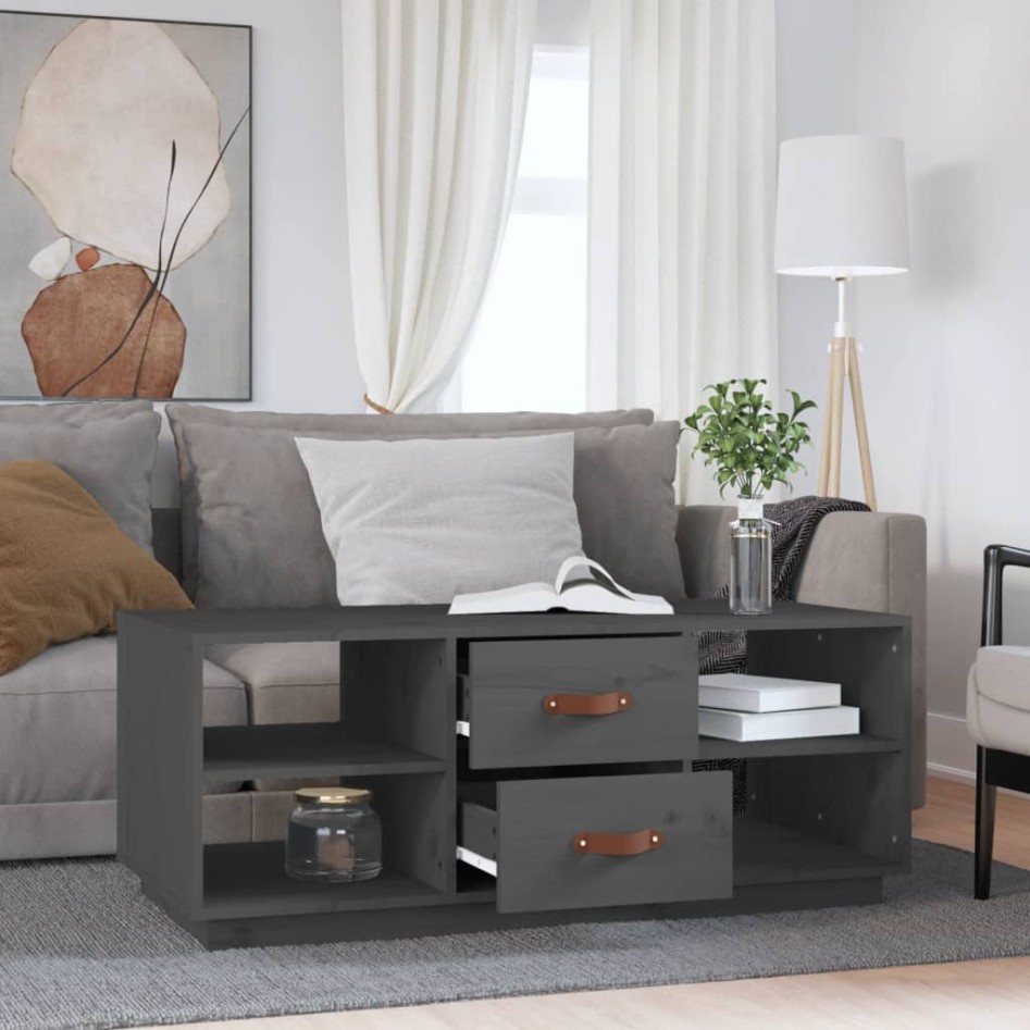 Mesa de centro de madera maciza de pino gris 100x50x41