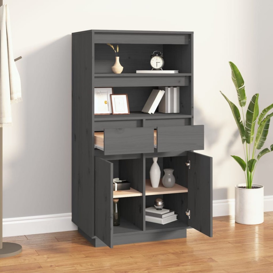Aparador alto de madera maciza de pino gris 60x40x116,5