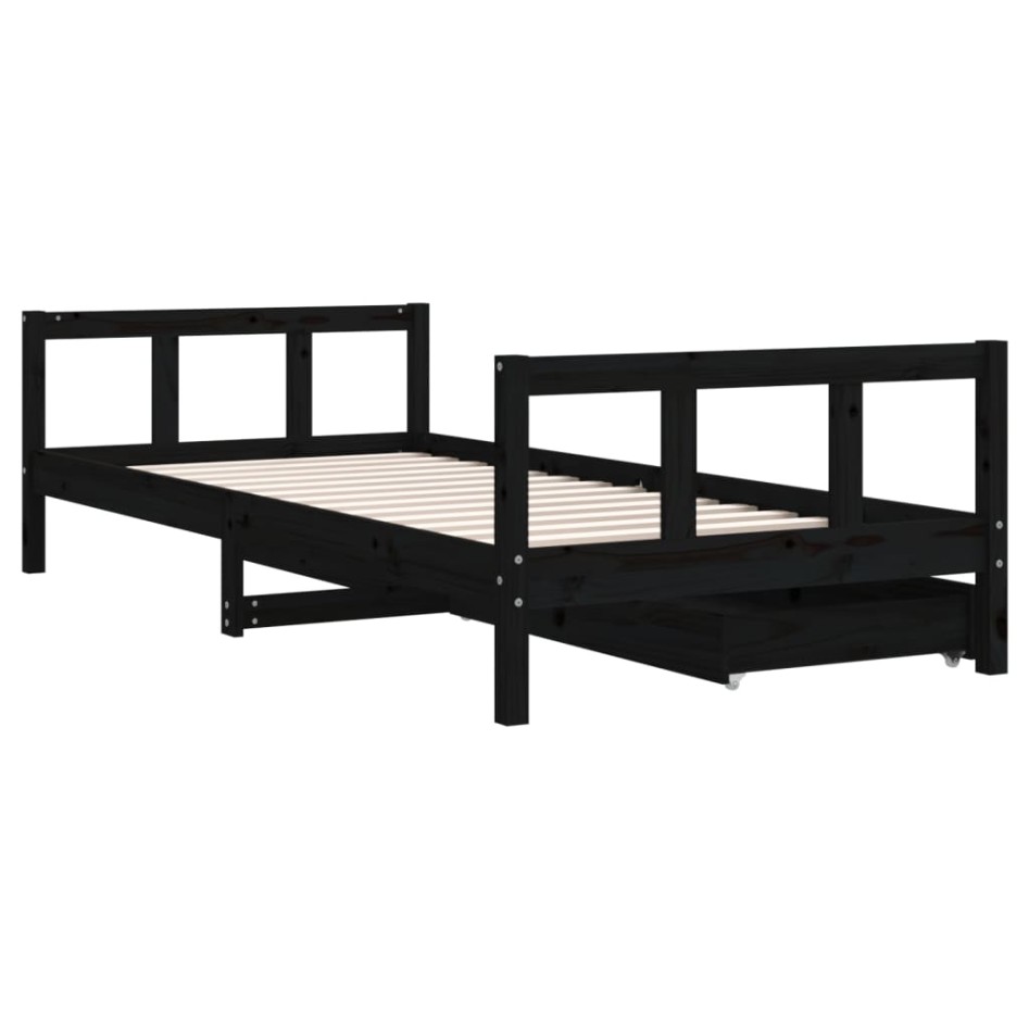Estructura de cama niños con cajones madera pino negro