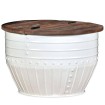 Mesa de centro madera maciza reciclada blanca forma de barril