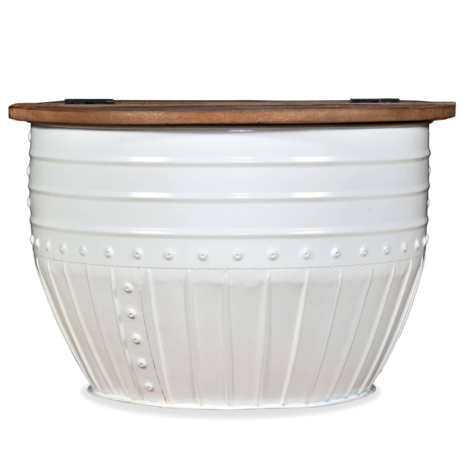 Mesa de centro madera maciza reciclada blanca forma de