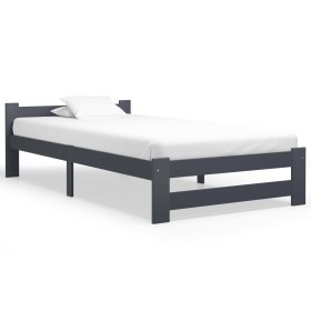 Estructura de cama madera maciza de pino gris oscuro 100x200