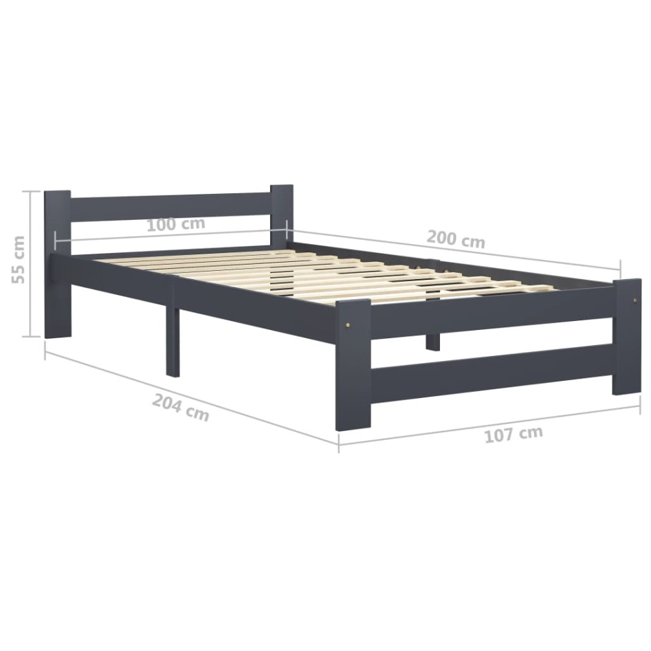 Estructura de cama madera maciza de pino gris oscuro 100x200