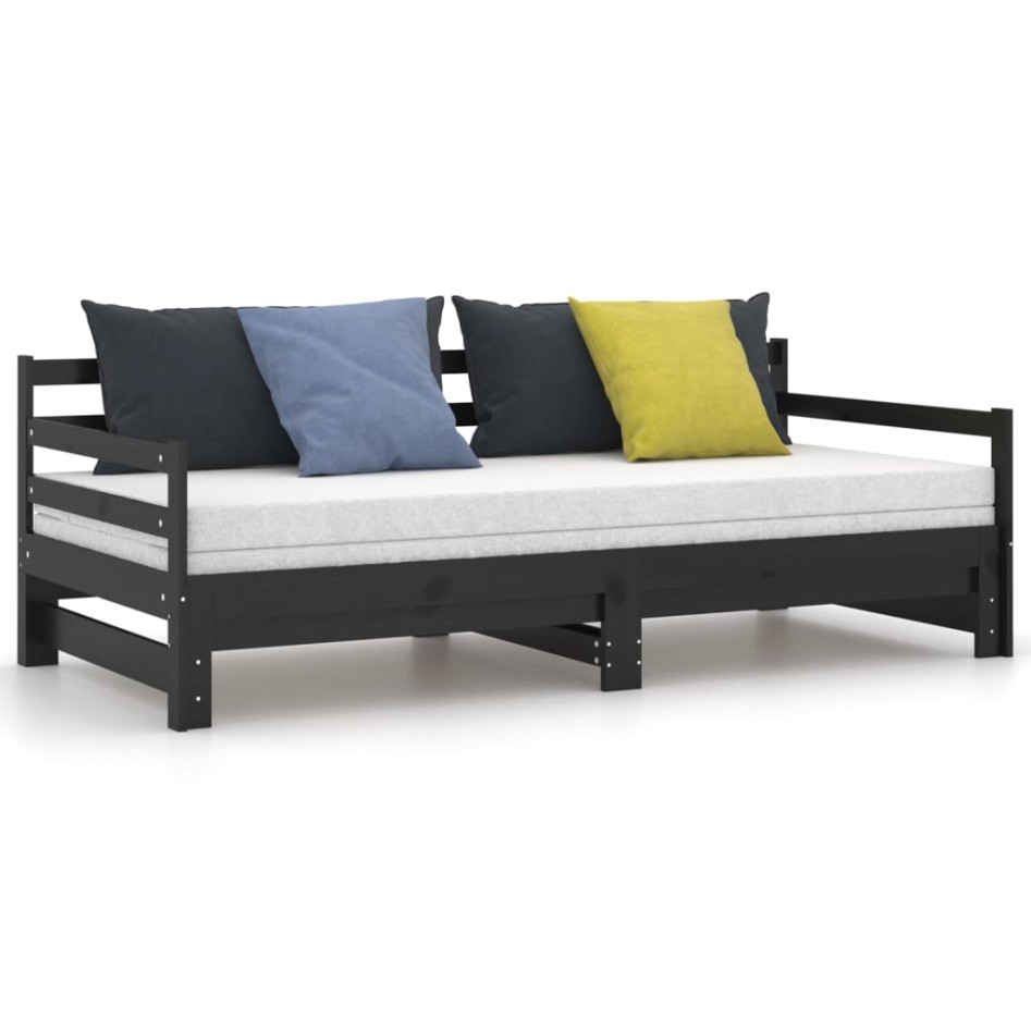 Sofá cama extraíble madera maciza de pino negro 2x(90x200)