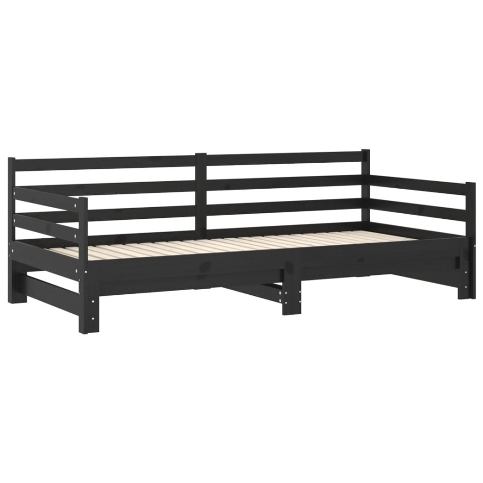 Sofá cama extraíble madera maciza de pino negro 2x(90x200)