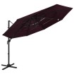 Sombrilla de 4 niveles con poste de aluminio burdeos 3x3 m