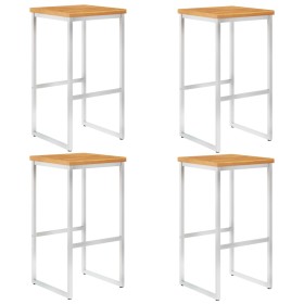 Taburetes de bar 4 uds madera maciza acacia y acero