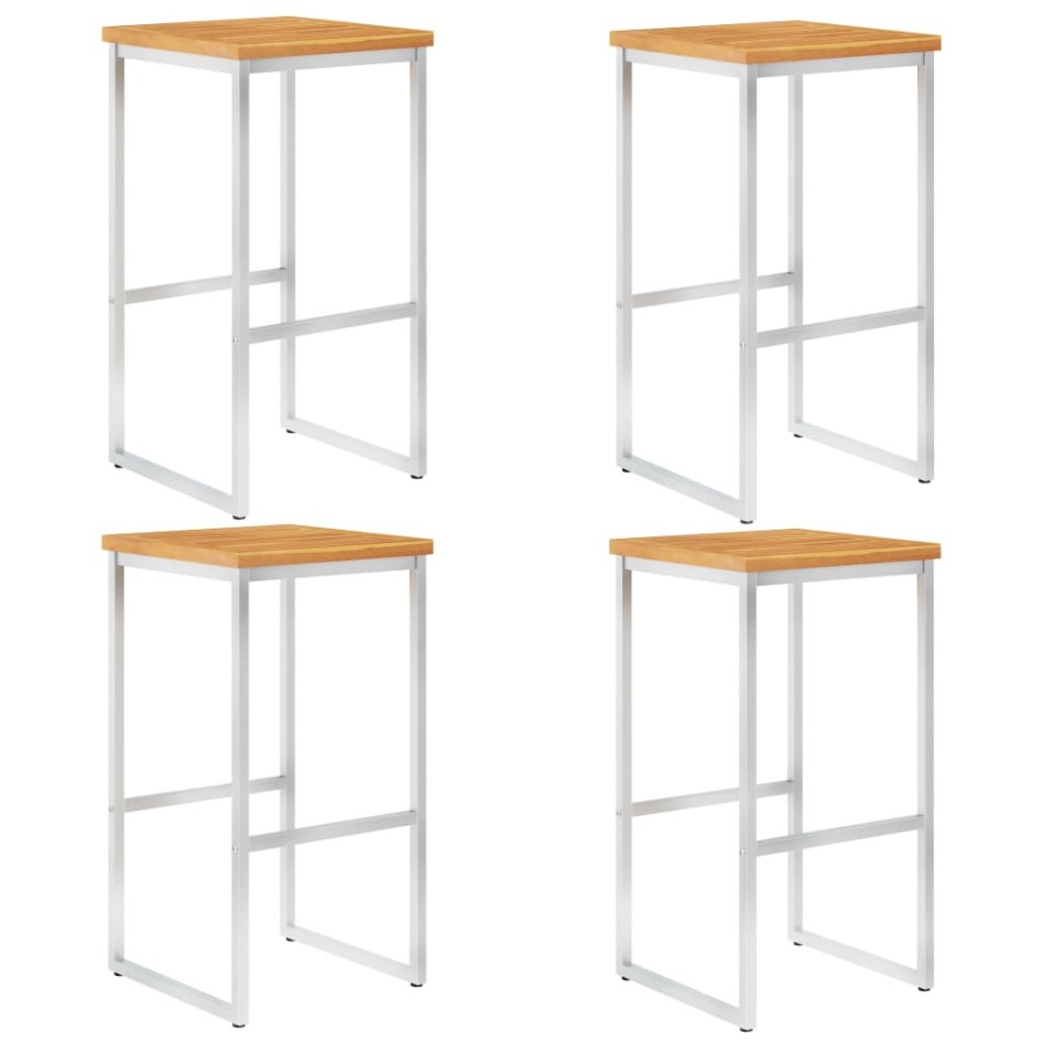 Taburetes de bar 4 uds madera maciza acacia y acero