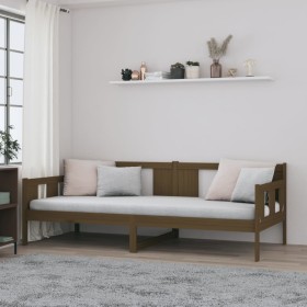 Sofá cama de madera maciza de pino marrón miel 90x190