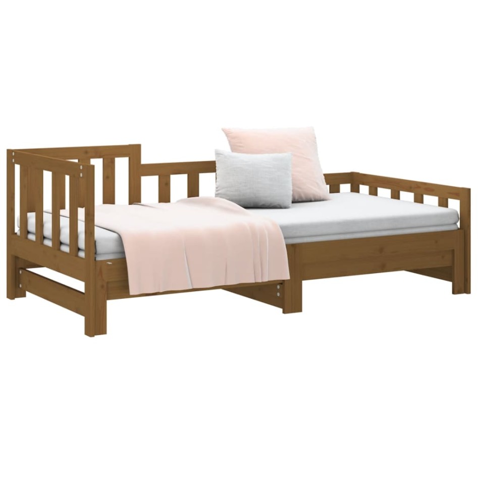 Sofá cama extraíble madera de pino marrón miel 2x(80x200)