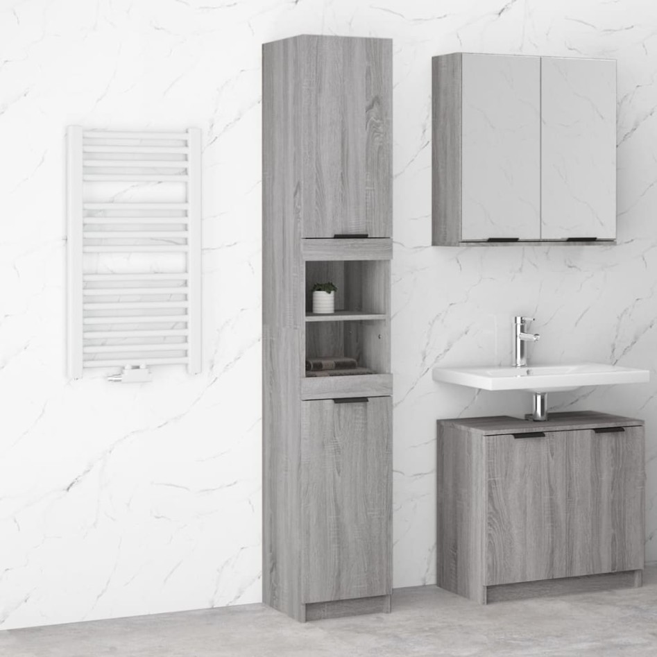 Armario de baño madera contrachapada gris Sonoma 32x34x188,5