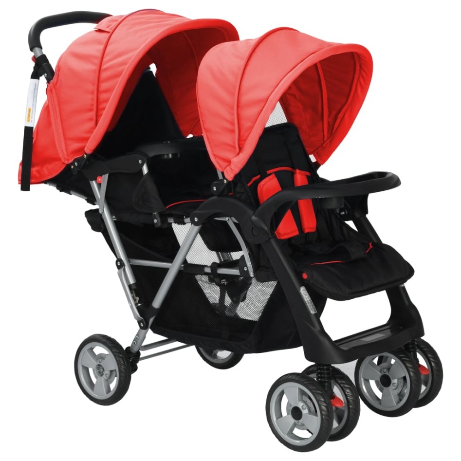 Carrito para 2 niños tandem de acero rojo y