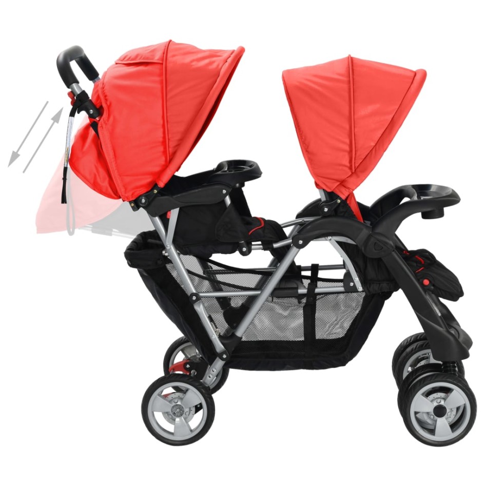 Carrito para 2 niños tandem de acero rojo y