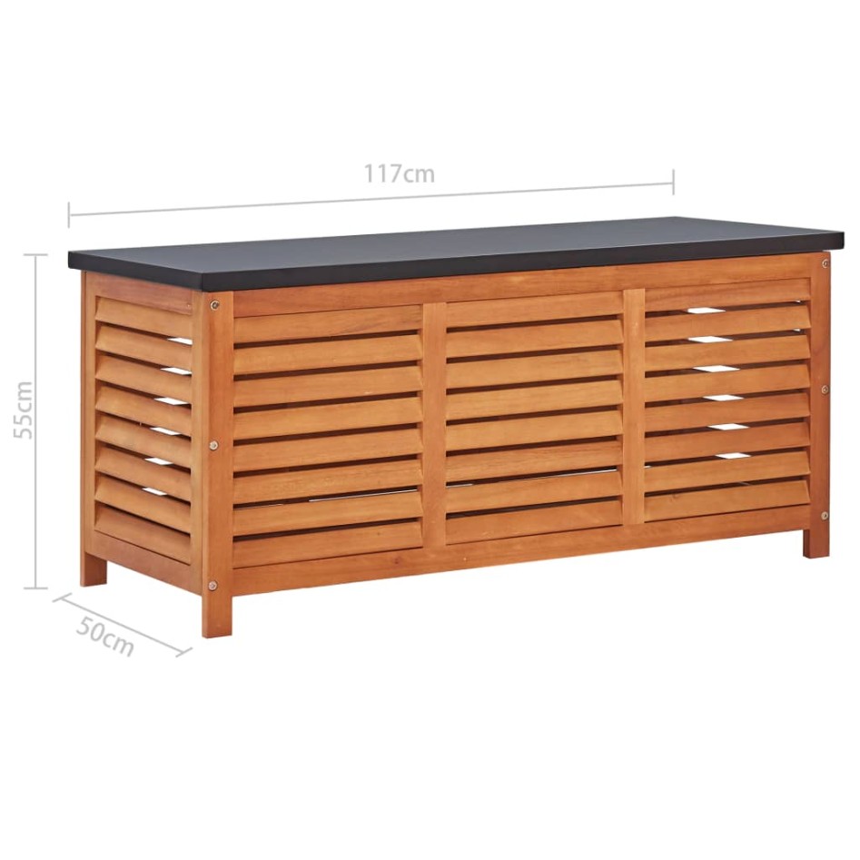 Caja de almacenaje jardín madera maciza eucalipto 117x50x55