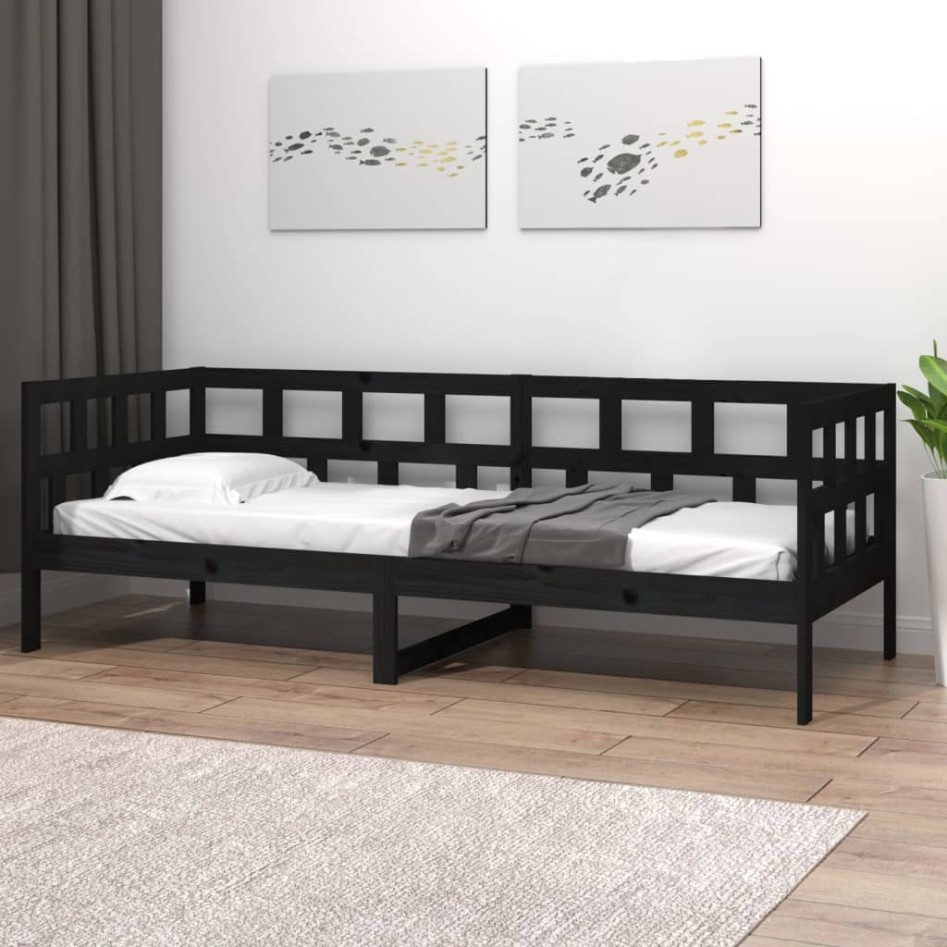 Sofá cama madera maciza de pino negro 80x200