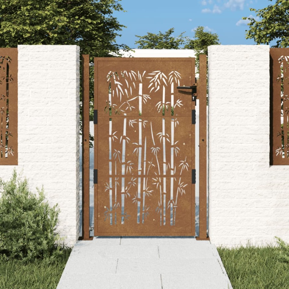 Puerta de jardín acero corten diseño bambú 105x155