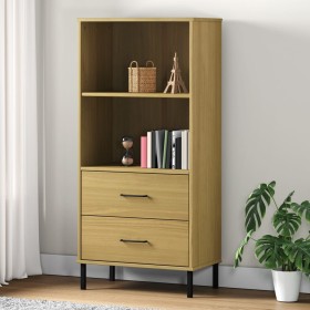 Librería con 2 cajones OSLO madera maciza marrón 60x35x128,5