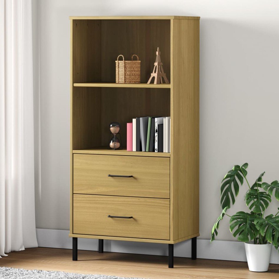 Librería con 2 cajones OSLO madera maciza marrón 60x35x128,5