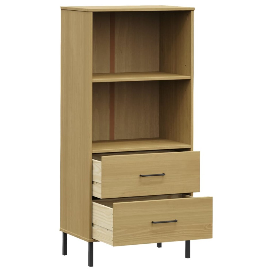 Librería con 2 cajones OSLO madera maciza marrón 60x35x128,5