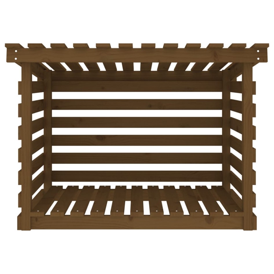 Leñero de madera maciza pino marrón miel 108x73x79