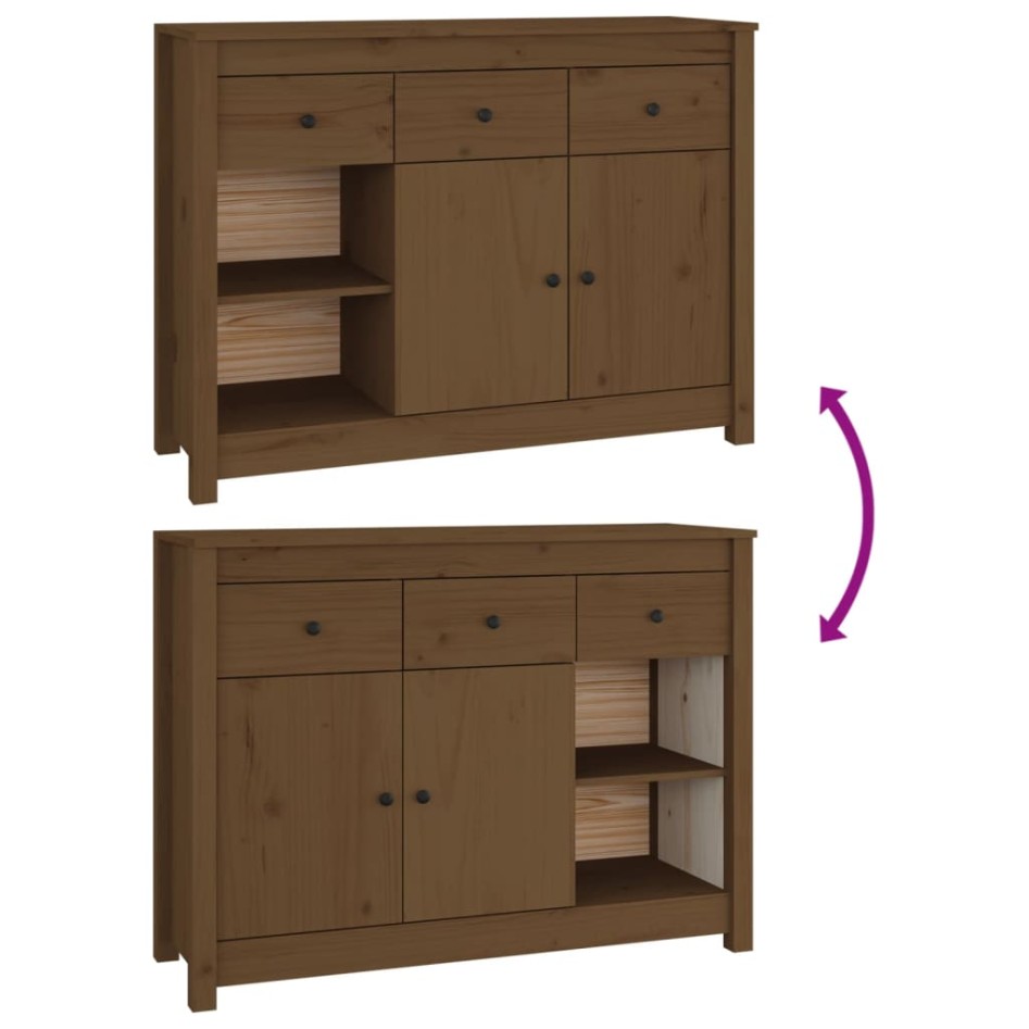 Aparador de madera maciza de pino marrón miel 100x35x74