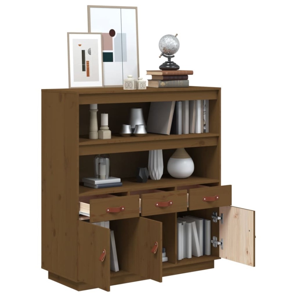 Aparador alto madera maciza de pino marrón miel 100x40x108,5