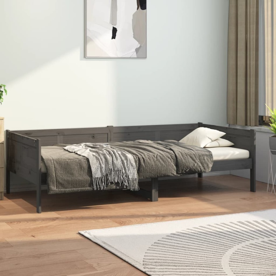 Sofá cama madera maciza de pino gris 90x190