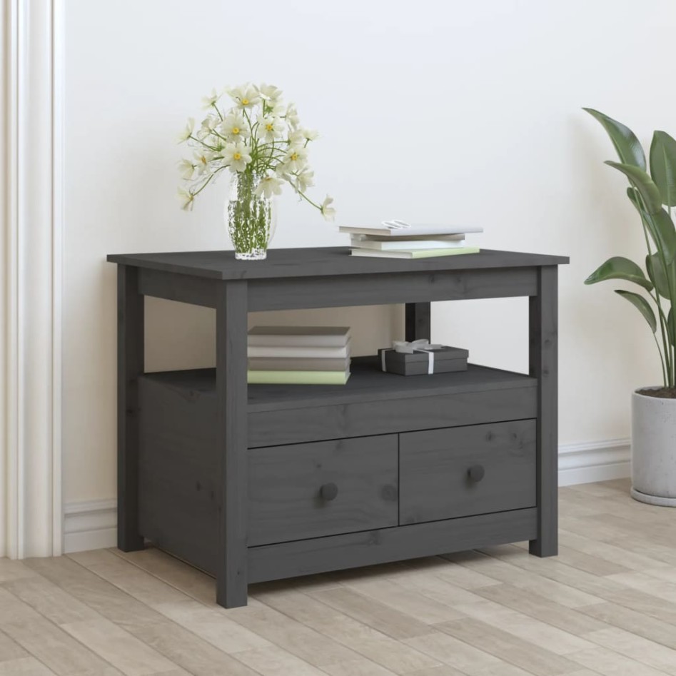 Mesa de centro de madera maciza de pino gris 71x49x55