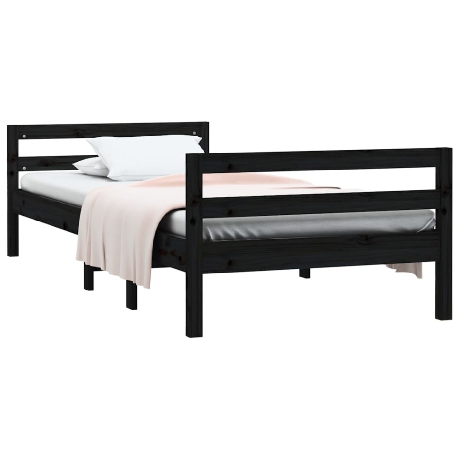 Estructura de cama madera maciza de pino negro 90x190