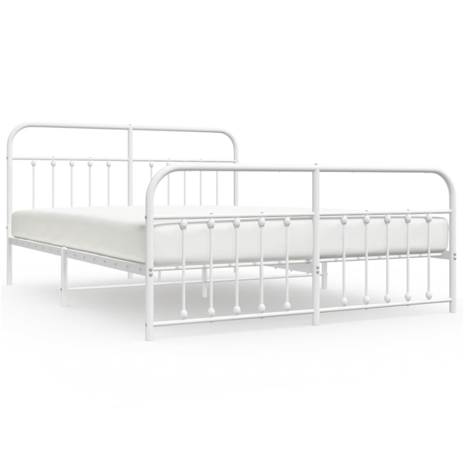 Estructura cama metal con cabecero y estribo blanco 180x200