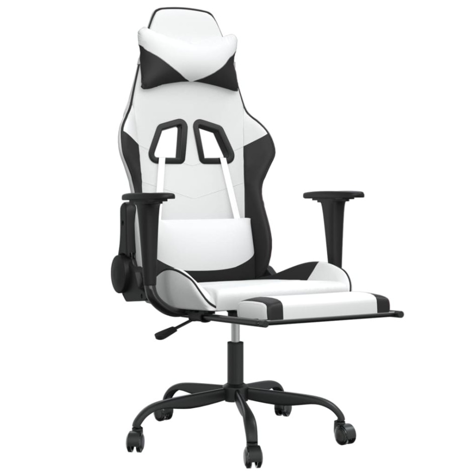 Silla gaming con reposapiés cuero sintético blanco