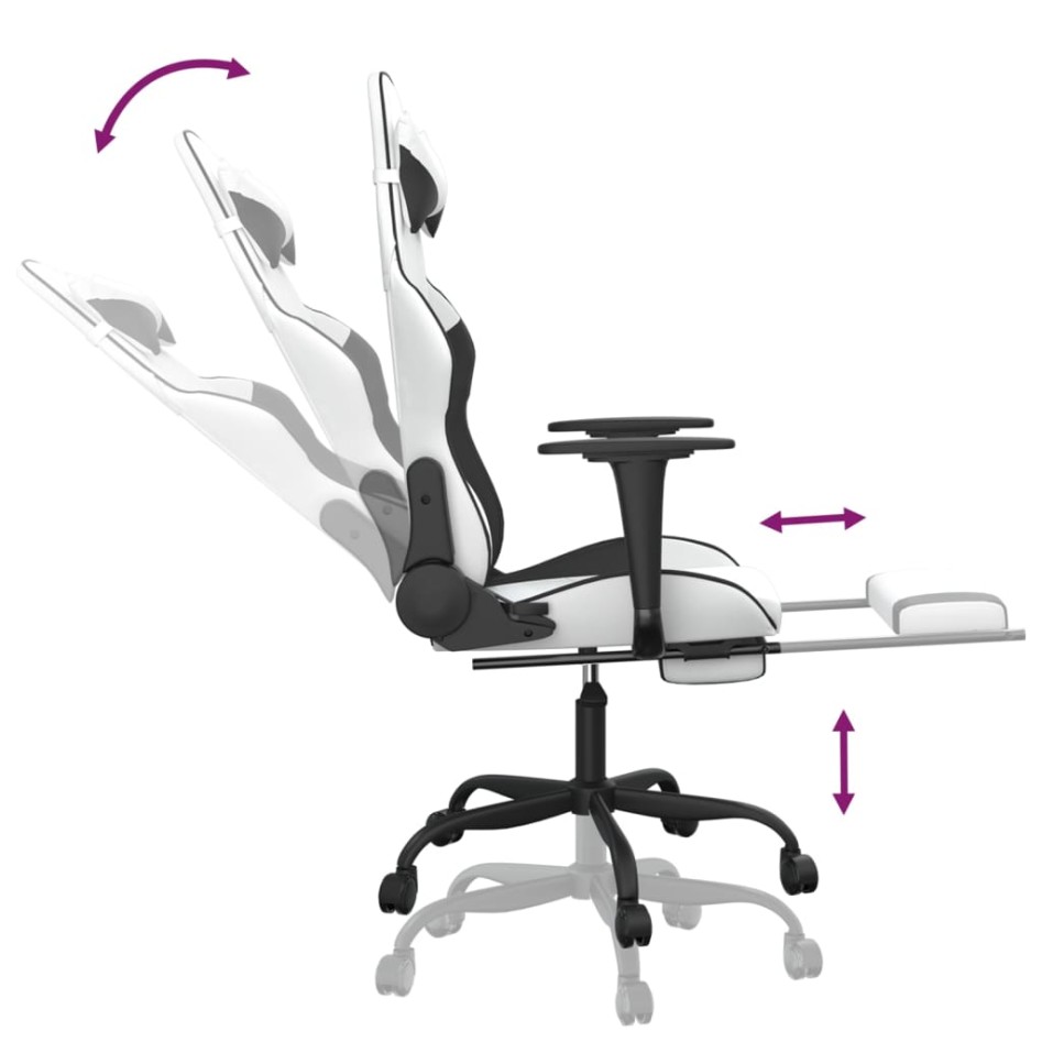 Silla gaming con reposapiés cuero sintético blanco