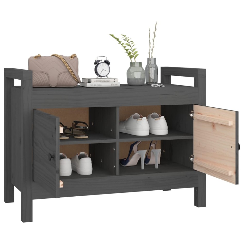 Banco de recibidor madera maciza de pino gris 80x40x60