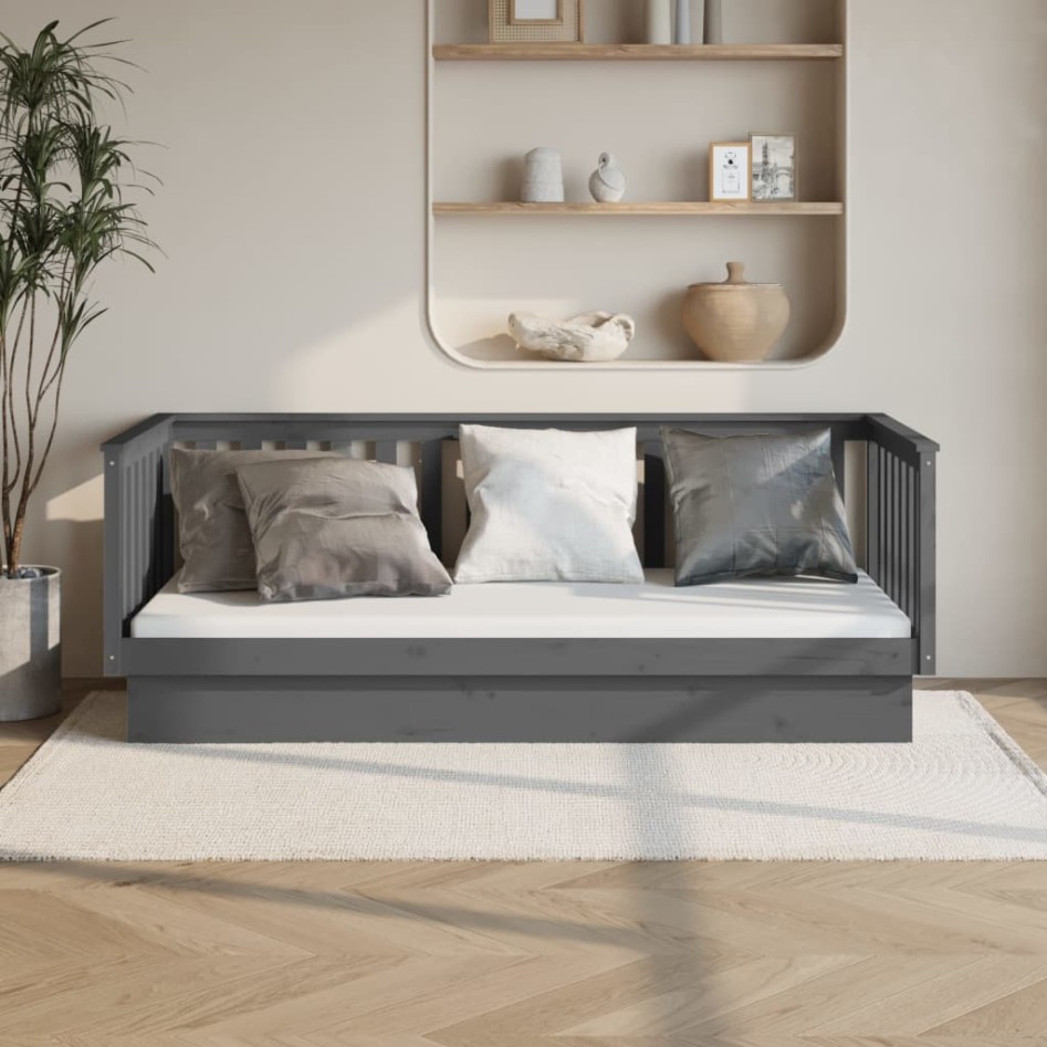 Sofá cama madera maciza de pino gris 80x200