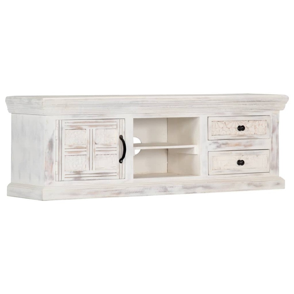 Mueble de TV de madera maciza de mango blanco 120x30x40