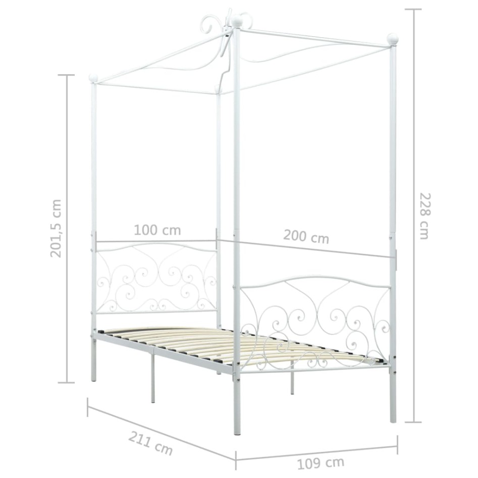 Estructura de cama con dosel metal blanco 100x200