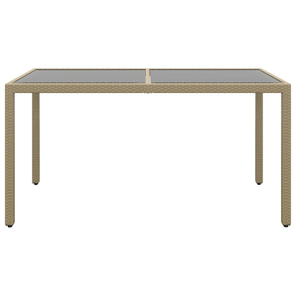 Mesa jardín vidrio templado ratán sintético beige 150x90x75