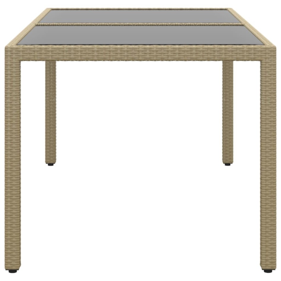 Mesa jardín vidrio templado ratán sintético beige 150x90x75